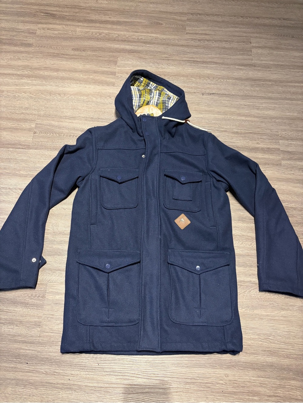 Burton Navy Hooded Parka Jacket with Plaid Lining